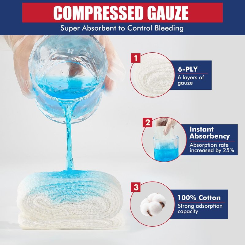 Quick Blood Clotting Emergency Gauze 3" x 145" (2 Pack)- Sterile Hemostatic Z-Folded Compressed Gauze 6-Ply (2 Pack) for First Aid, Combat, Survival, IFAK Trauma Kit Supplies Refill (STAMEN) ﻿