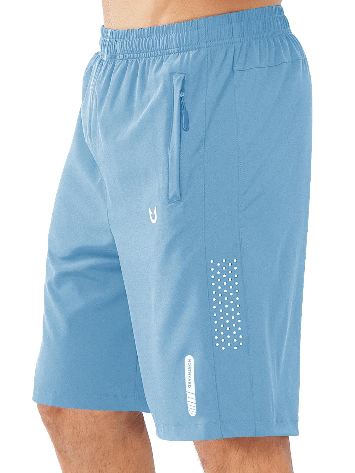 NORTHYARD Men's Athletic Running Shorts Gym Workout 7"/9"/5" Quick Dry Lightweight Sports Basketball Tennis 3 Zipper Pockets SKYBLUE-9inch 2XL