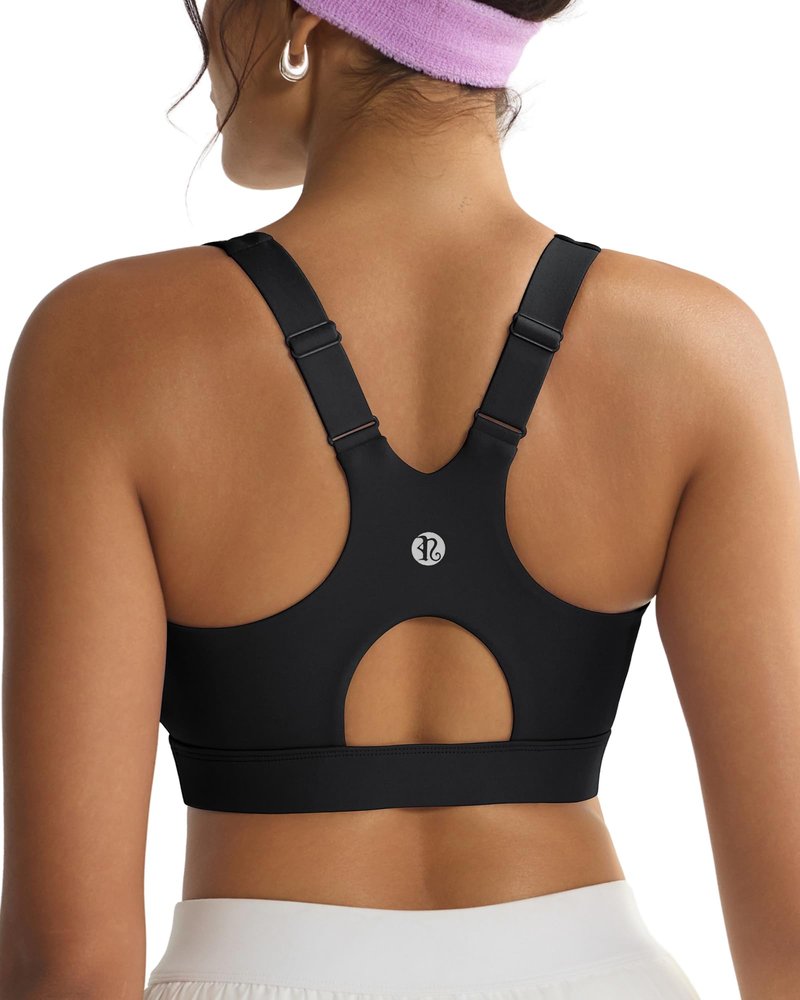 RUNNING GIRL Black Sports Bra for Women,Adjustable Straps Molded Cups High Support Sports Bras for Women Large Bust(3100Black_L)