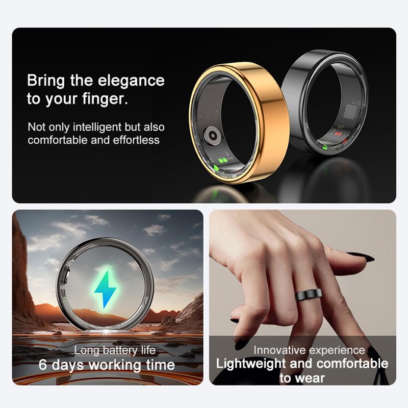 ASHATA Smart Ring Fitness, IP68 Waterproof Wearable NFC Smart Ring Sleep Tracking Body Temperature Monitor Pedometer Tracking Ring Ebook Page Turning Music Control (8), Rose Gold, ASHATAyn5qc03osi-15