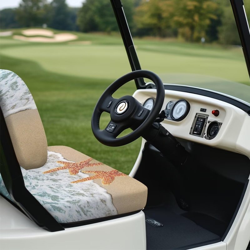 Bulopur Universal Golf Cart Seat Covers Kit Beach Starfish Golf Cart Front Seat Blanket Soft Elastic Golfcart Seats Covers Compatible with EZGO Txt & Club Car