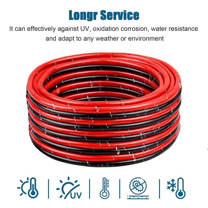 10 AWG Copper Wire - Oxygen-Free 2 Conductors Battery Cable for Solar, Automotive, RV | 10FT Length