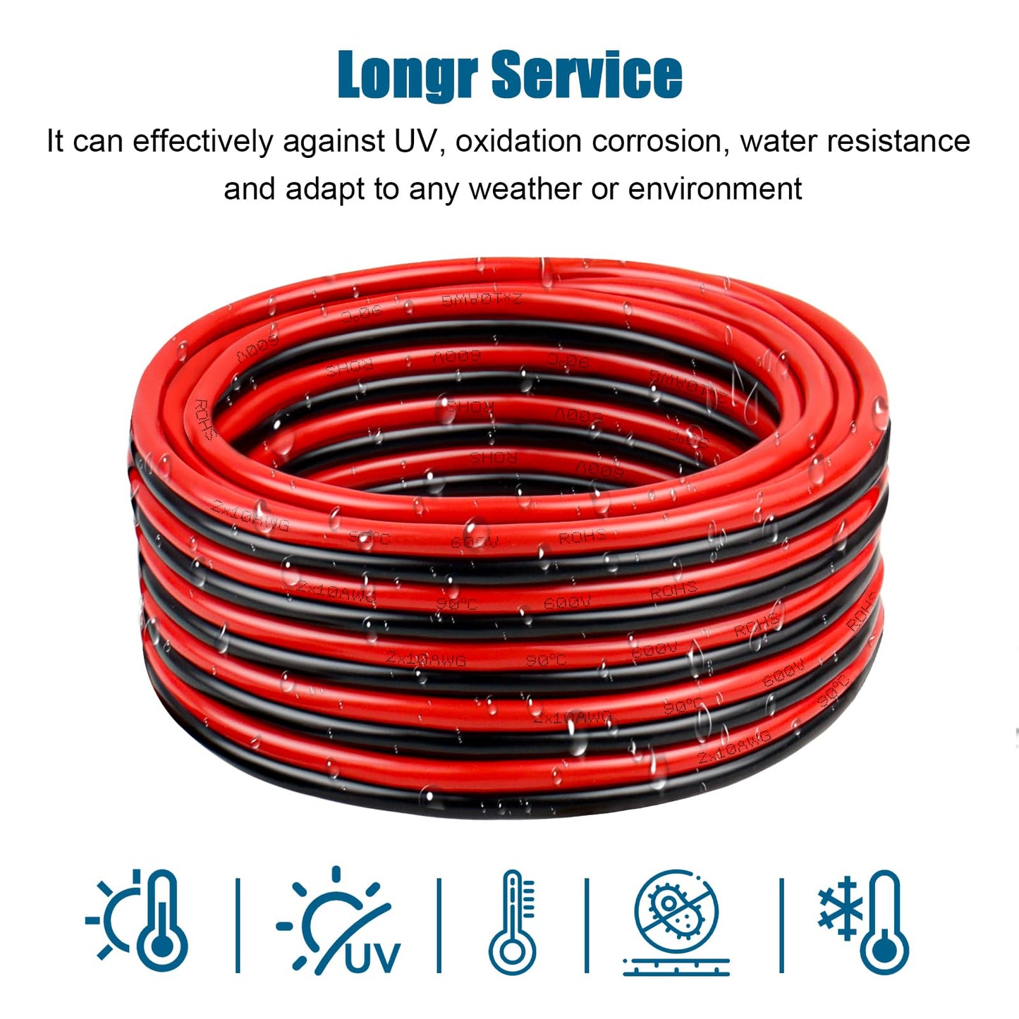 10 Gauge Wire 2 Conductors Copper Wire, 10 AWG Battery Cable Oxygen Free Copper Wire for Solar Panel, Automotive, Trailer, RV and Speaker (10 Gauge 10FT)