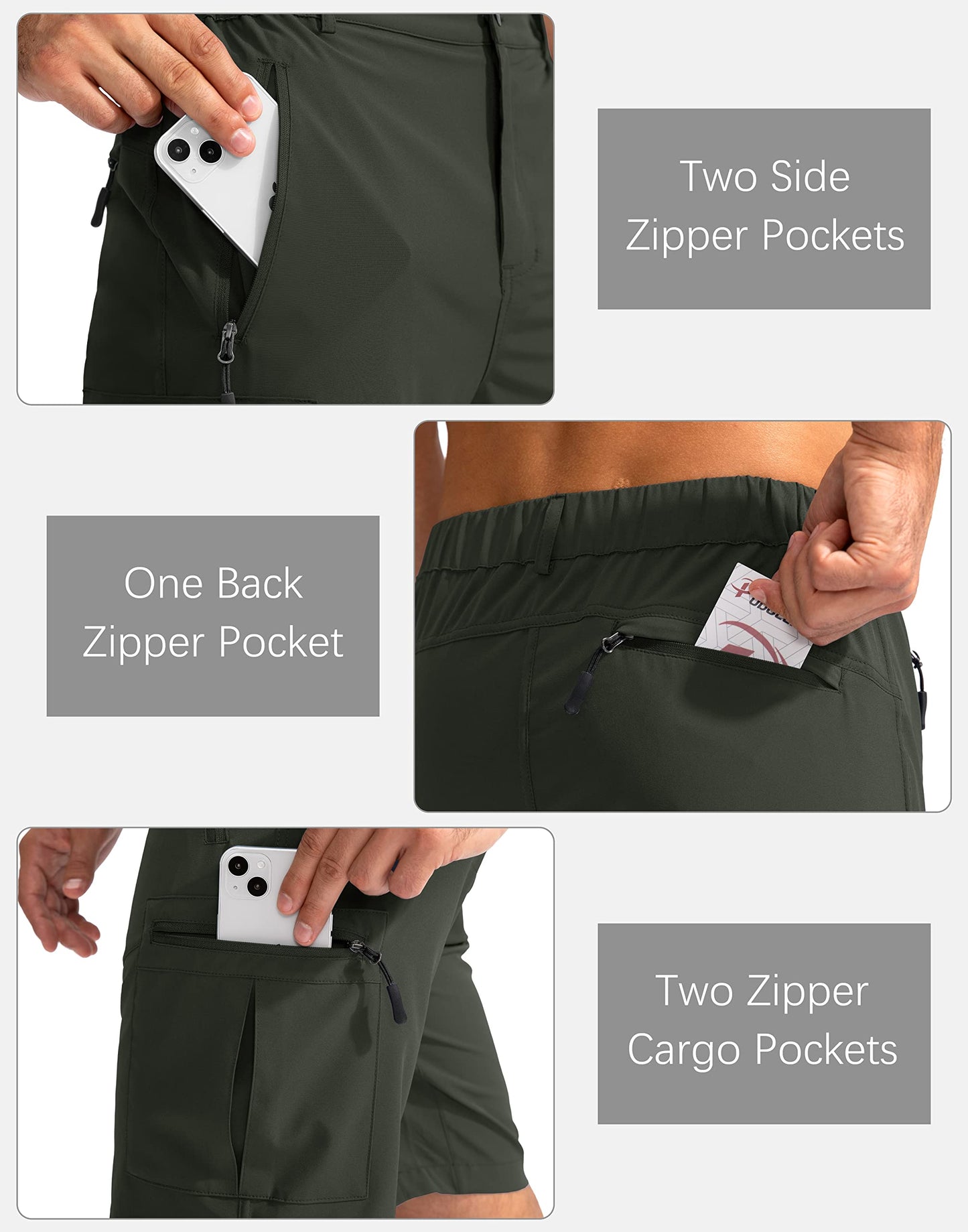Pudolla Men's Hiking Cargo Shorts 9" Lightweight Outdoor Work Shorts for Men Travel Golf Camping Casual with 5 Zipper Pockets(Army Green Medium)