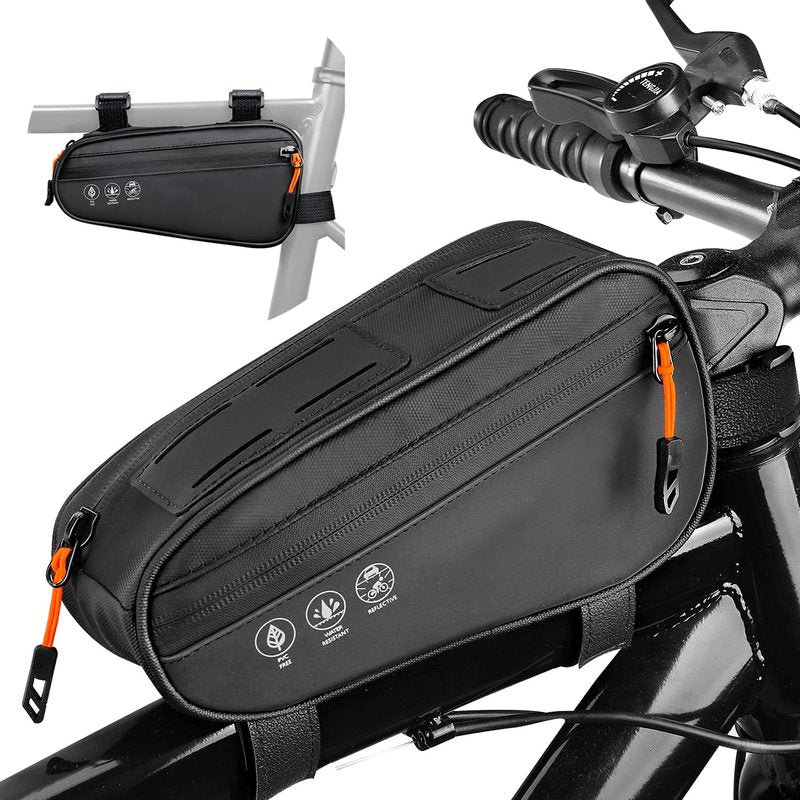 WOTOW Bike Frame Bag - 3 Ways Installation Water Resistant Reflective Bicycle Top Tube Bag with Two Side Pockets, Ebike Cycling Triangle Bag Pouch Accessories for MTB Road Travel (1.2L)