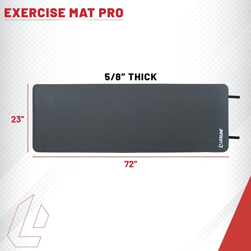 Lifeline Exercise Mat Pro - Extra Thick - Double-Sided with 5/8" Dual Texture Foam for Pilates, Stretching and Bodyweight Training, Charcoal