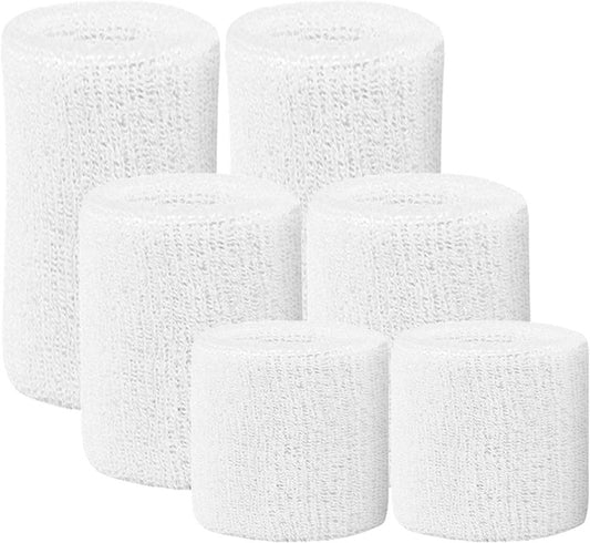 Moisture-Wicking Sweatbands for Men & Women - 6 Pack Athletic Cotton Terry Cloth Wristbands | Ideal for Tennis, Basketball, Running, Gym - White