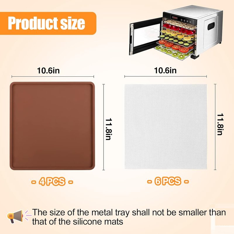 Silicone Dehydrator Mats & Mesh Sheets - Reusable Non-Stick Tray Liners for Fruits, Meat, Vegetables | Pack of 10