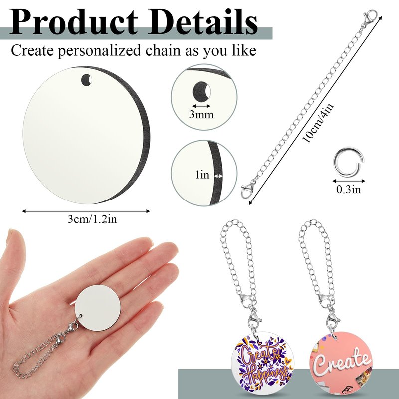 Landical 24 Sets Sublimation Charm Accessories for Cup Name ID Charm for Tumbler Cup Mdf Single Side Sublimation Blanks Bulk with Chains Jump Rings DIY Crafts Gift (Round)