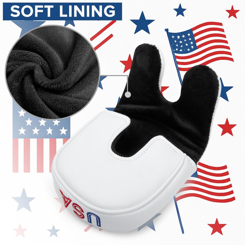 Golf Mallet Putter Cover Headcover, Magnetic Closure Premium Leather Birdie Golf Head Covers Fits Golf DF3 Putter - USA Mallet Putter Headcover (USA)