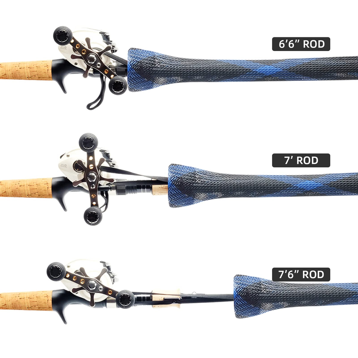SF Fishing Casting Rod Socks Braided Mesh Rod Sleeve Cover Protector Pole Gloves Blue-Black-2PCS Fit Baitcast as Musky Rod or Fly Rod