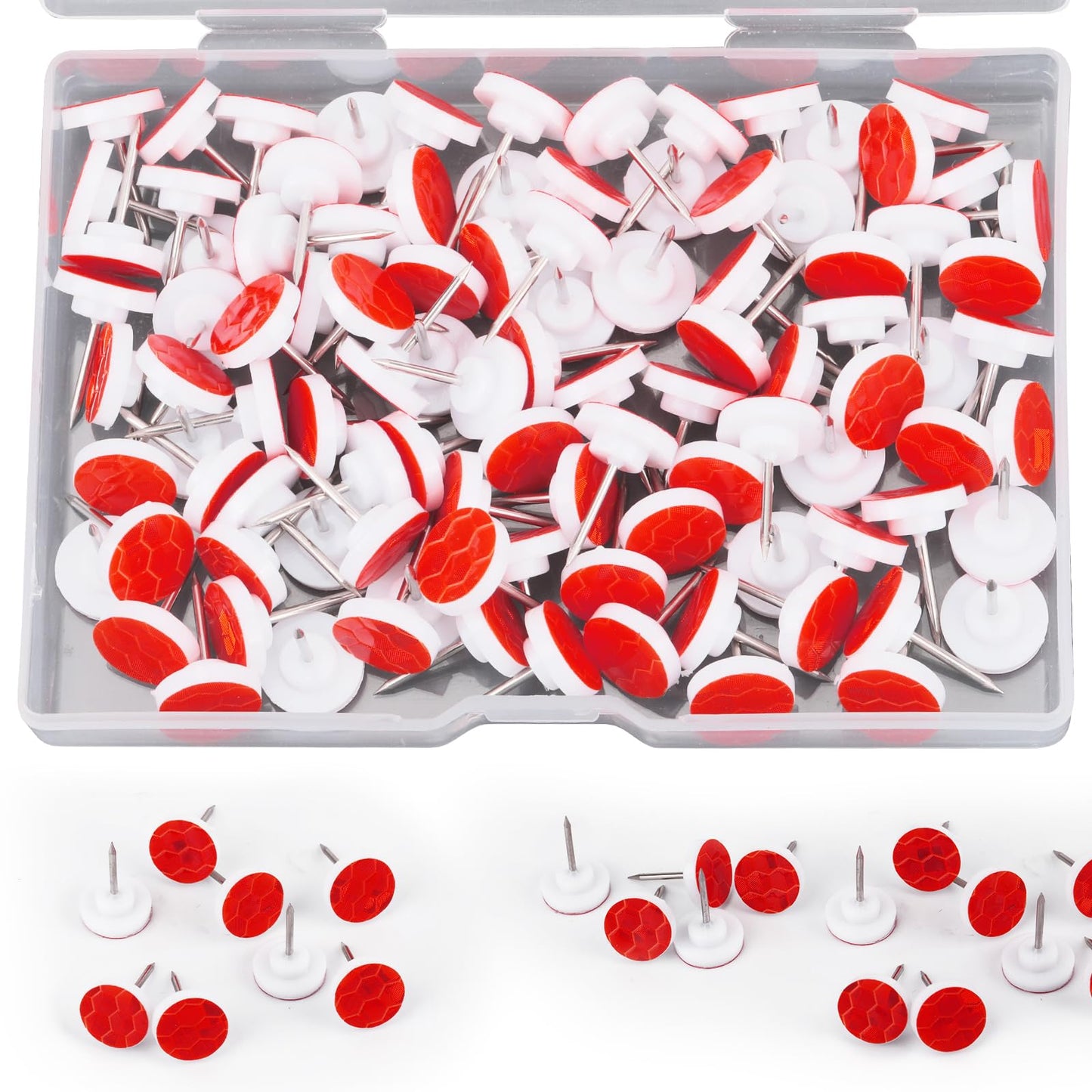 100pcs Reflective Trail Tacks, Hunting Trail Markers Glow in The Dark Pins Box Package Reflective Thumb Tacks for Trail Marking Hunting Camping Hiking Survival Outdoors Tools