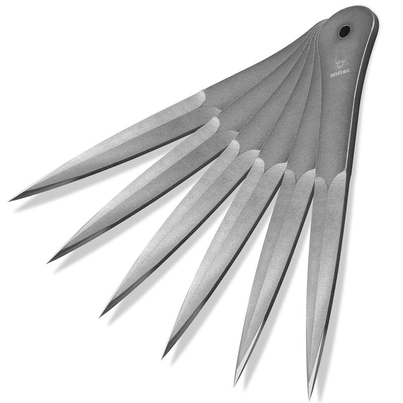 WICING 9.5 Inch Throwing Spikes - 0.236" Thick Full Tang Design, with Nylon Sheaths for Recreation and Competition - 6 Pack