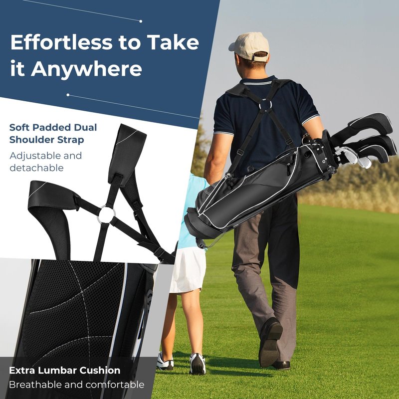OFFICEJOY Golf Stand Bag, Portable Golf Clubs Bag w/4 Way Dividers, 4 Pockets, Adjustable Shoulder Straps, Pencil Golf Bag w/ 2 Non-Slip Stand, Lightweight Golf Bag for Men Women (Black)