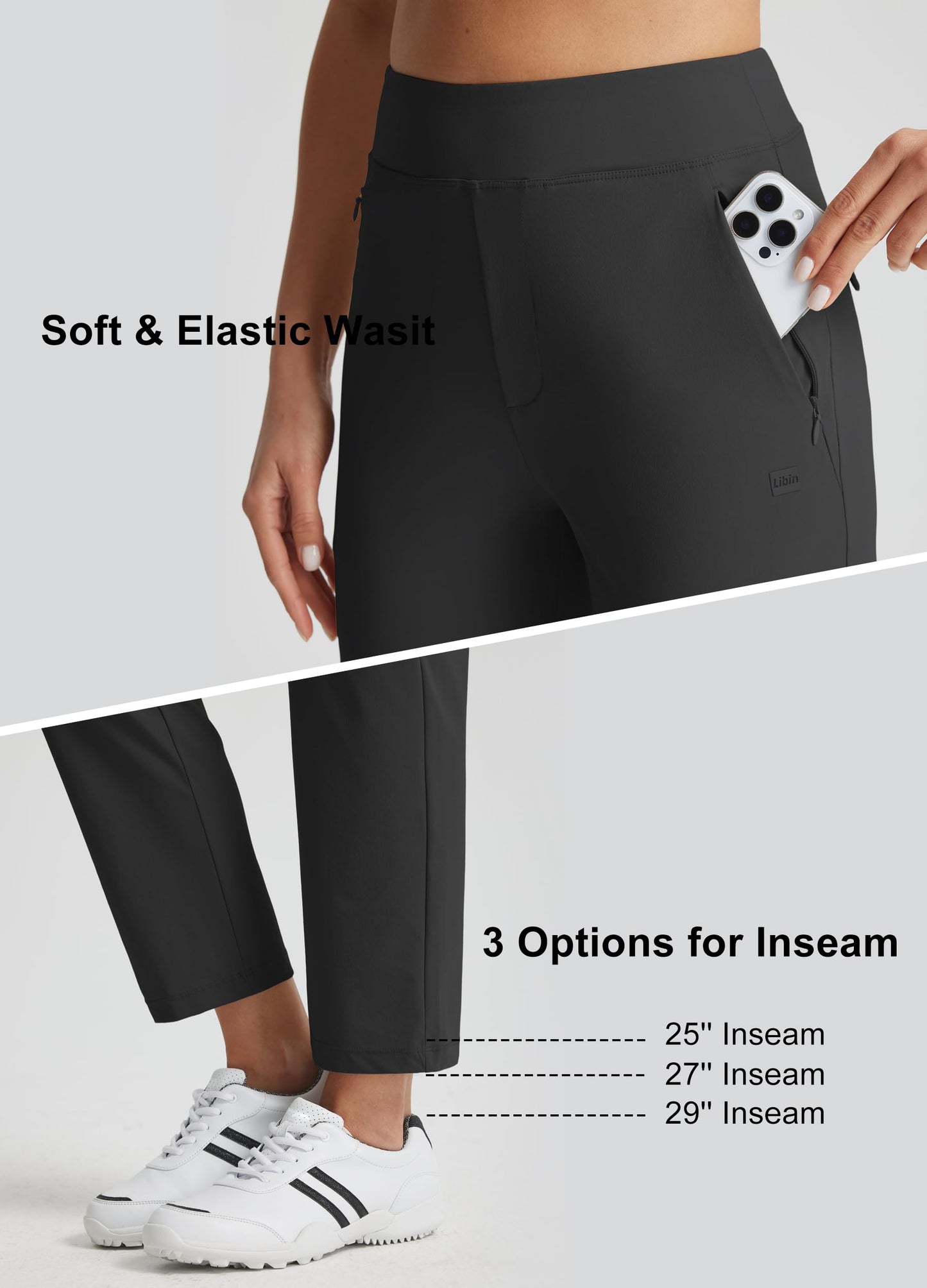Libin Women's Golf Pants Stretchy Travel Dress High Waisted, 27" Black M