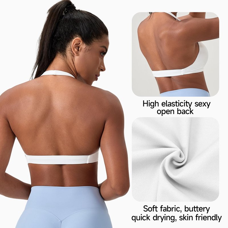 Yuerlian Workout Sports Bras for Women V-Neck Twist Padded Open Back Wireless Gym Yoga Low Impact Bra Hot Pink