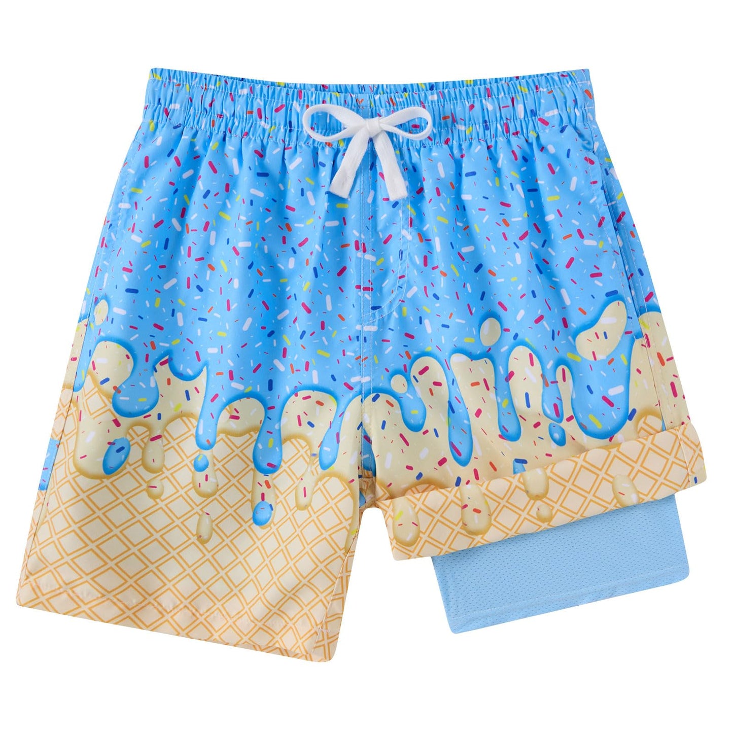 Boy Swimming Trunks with Compress 10-12 Yellow Waffle Running Board Shorts