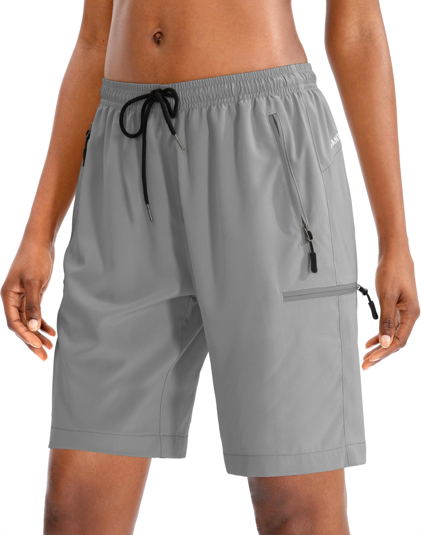 SANTINY Women's 5''/ 7''/9'' Hiking Cargo Shorts Quick Dry Lightweight Summer Shorts for Women Athletic Golf Zipper Pockets(Light Grey_S)