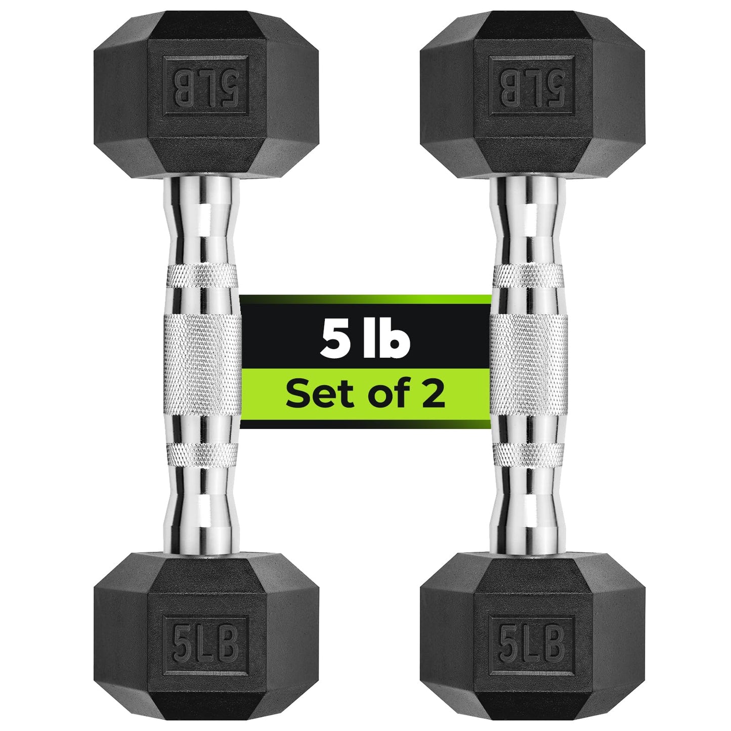 Hex Dumbbell Rubber Encased Strength Training Dumbbells, Hand Weight For Workout & Exercise/Pair of 5LB