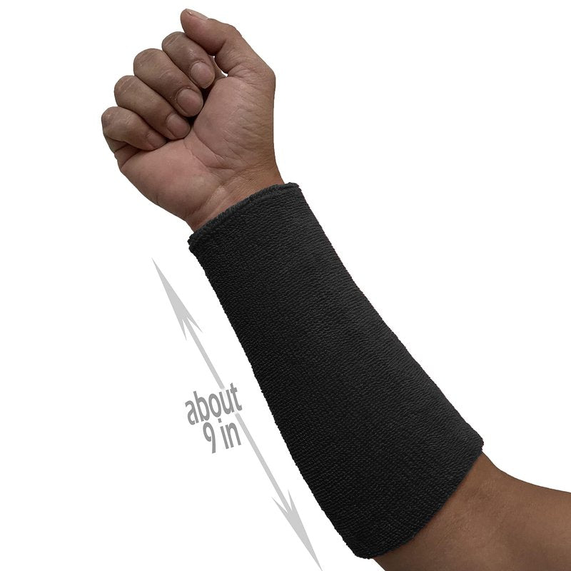 Couver Premium Athletic 9inch Thick Cotton Terry Cloth Elbow Wrist Sweatband - Black