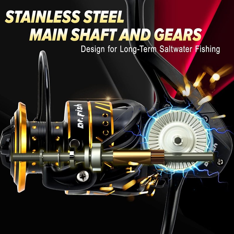 Dr.Fish Poseidon Spinning Reel - 9+1 Ball Bearings, Graphite Body, 25LB Drag | Saltwater & Freshwater Fishing