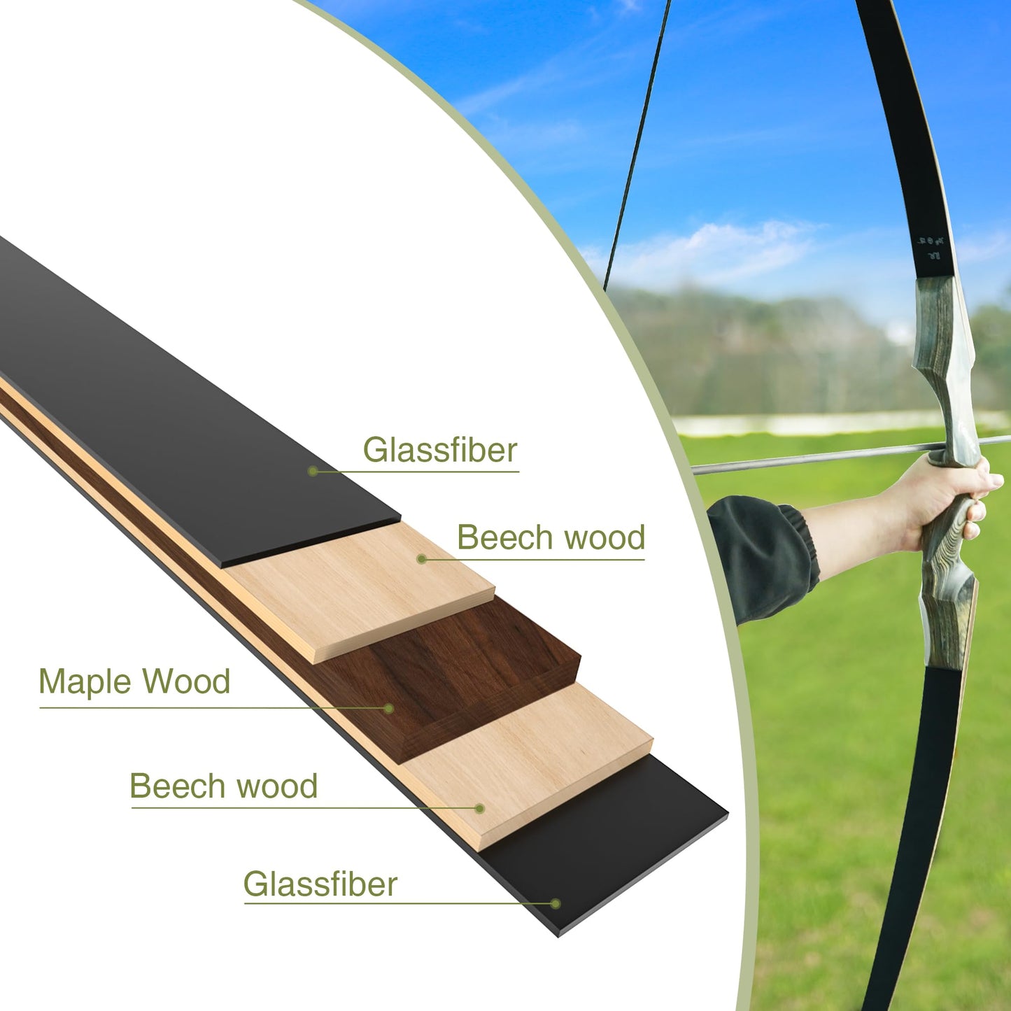 Black Hunter Takedown Longbow, GLURAK 60" Wooden Archery Bow Hunting Bow - Right Hand Long Bows for Beginner Training Practice, 25lb