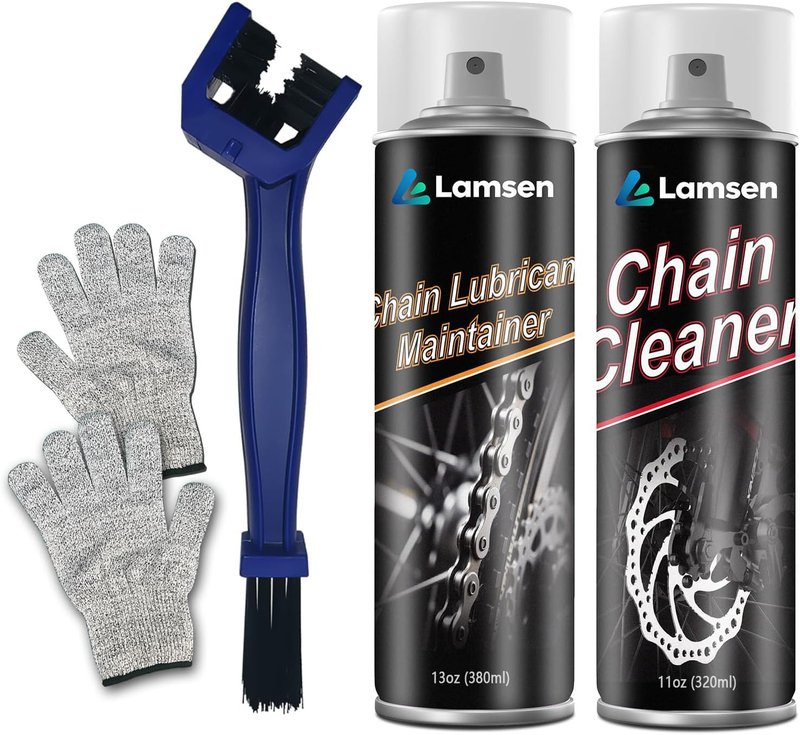 Lamsen Chain Cleaner Kit, Professional Bike Chain Cleaner Set, Motorcycle Cleaning Kit with Chain Cleaner & Chain Lube Including Brushes and Gloves for Cleaning and Maintain All Bicycles (1 Pack)
