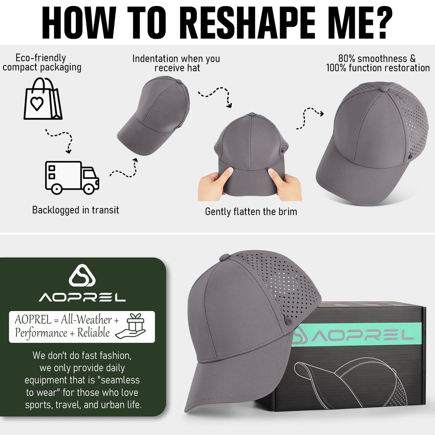 AOPREL Baseball Cap Breathable Mesh Golf Hat Quick Dry Adjustable Baseball Hats for Men and Women Sport Running Workout Grey