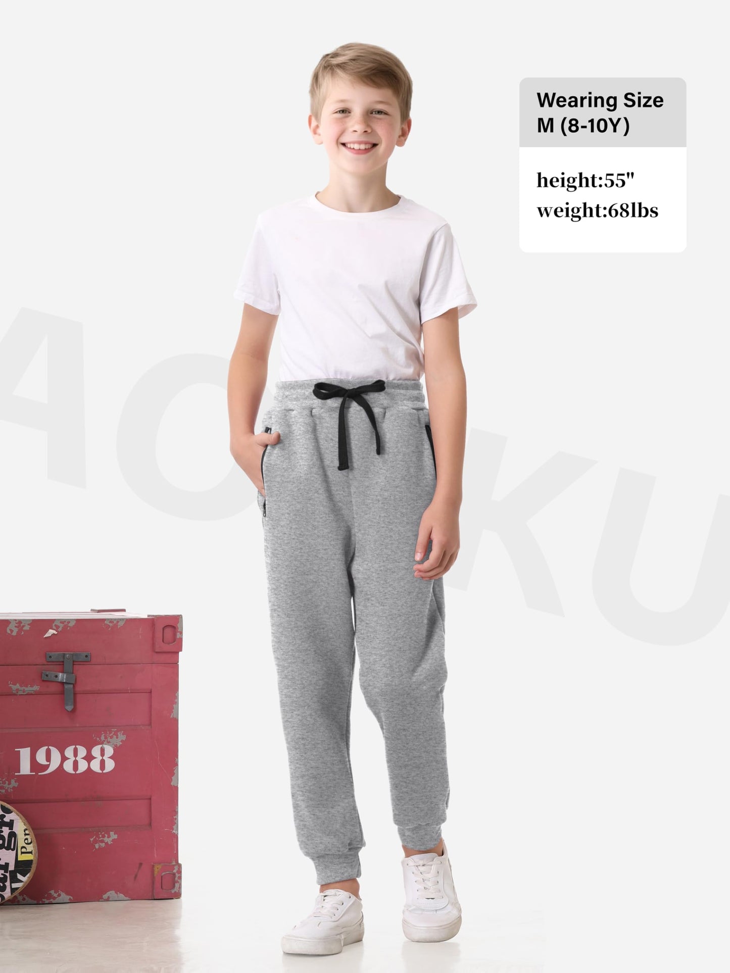 Aocku 3 Pack Boys Sweatpants Fleece Cotton Athletic Pants Boys Joggers with Zipper Pockets Kids Youth Workout Sweat Pants Size 5-16