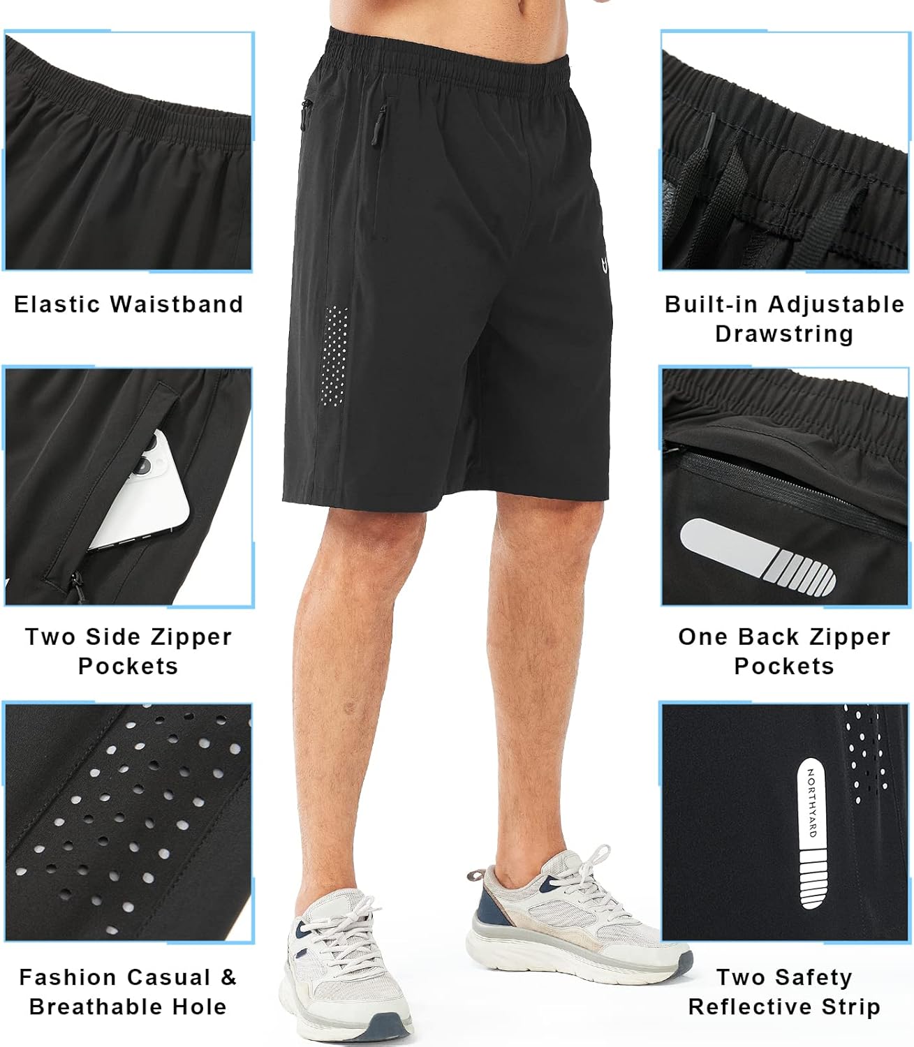 NORTHYARD Men's Athletic Running Shorts - Quick Dry Lightweight Gym Shorts with 3 Zipper Pockets | 7/9/5 Inch Options