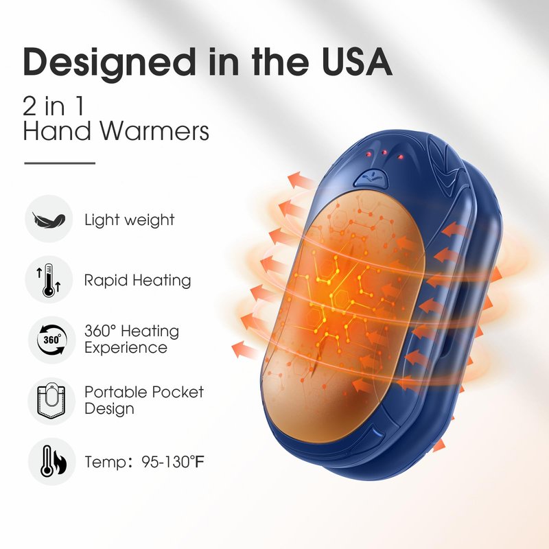 AI Hand Warmers Rechargeable 2 Pack, 20Hrs Long Safe Heat, AI Smart Chips Electric Hand Warmers, Portable Pocket Heater, Gifts for Christmas, Outdoor, Golf, Hunting, Camping Accessories -Blue Grey