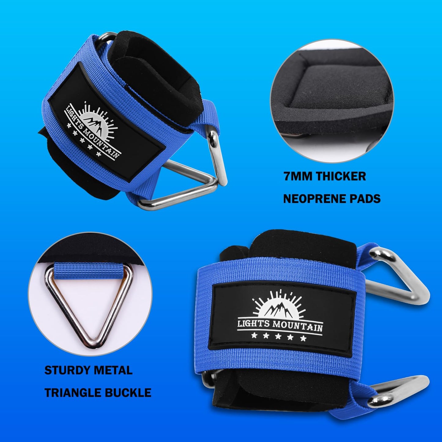 Lights Mountain Wrist Cuffs for Cable Machines – Padded & Adjustable Straps for Lateral Raises, Tricep Pushdowns & Strength Training (Blue M)