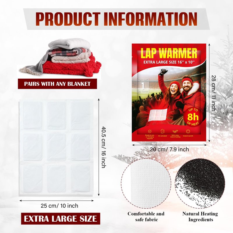 Foilswirl 6 Pcs Lap Warmers Largest Warmers with Adhesive Backing 16" x 10" Disposable Air Activated Heat Packs 8 Hours Long Lasting Camping Outdoor Sporting Events Cold Weather Gift Pairs Heat up