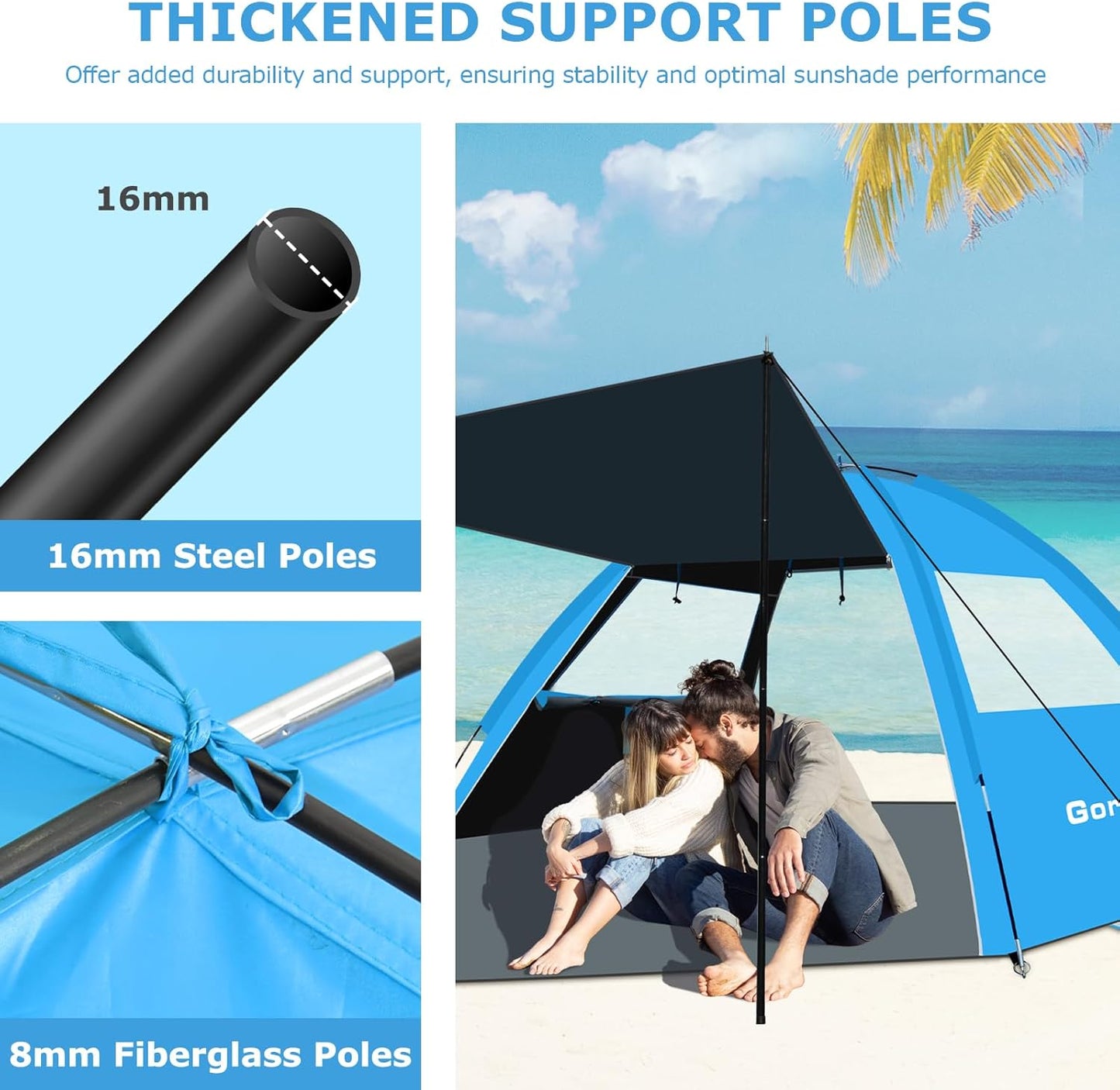 Gorich Beach Tent - Portable Sun Shelter with UPF 50+ UV Protection | Easy Setup for 3-8 People, Lightweight & Compact