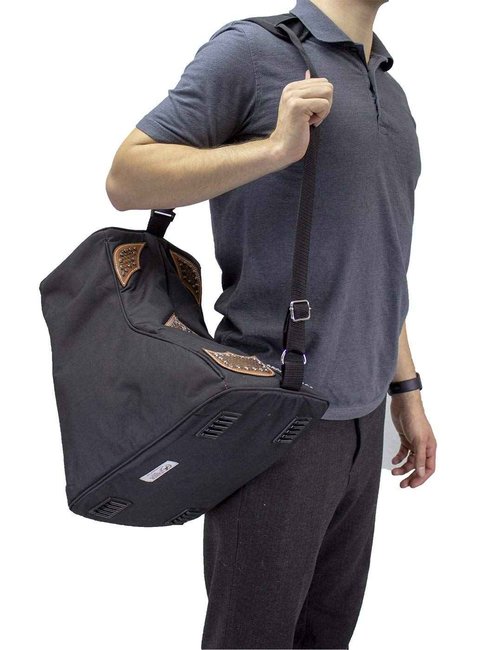 Tahoe Premium Durango Western Boot Carry and Storage Bag - Three Layer Waterproof Padded Construction with Shoulder Strap & Padded Hand Grip - Hand Tooled Basket Weave Leather Accents