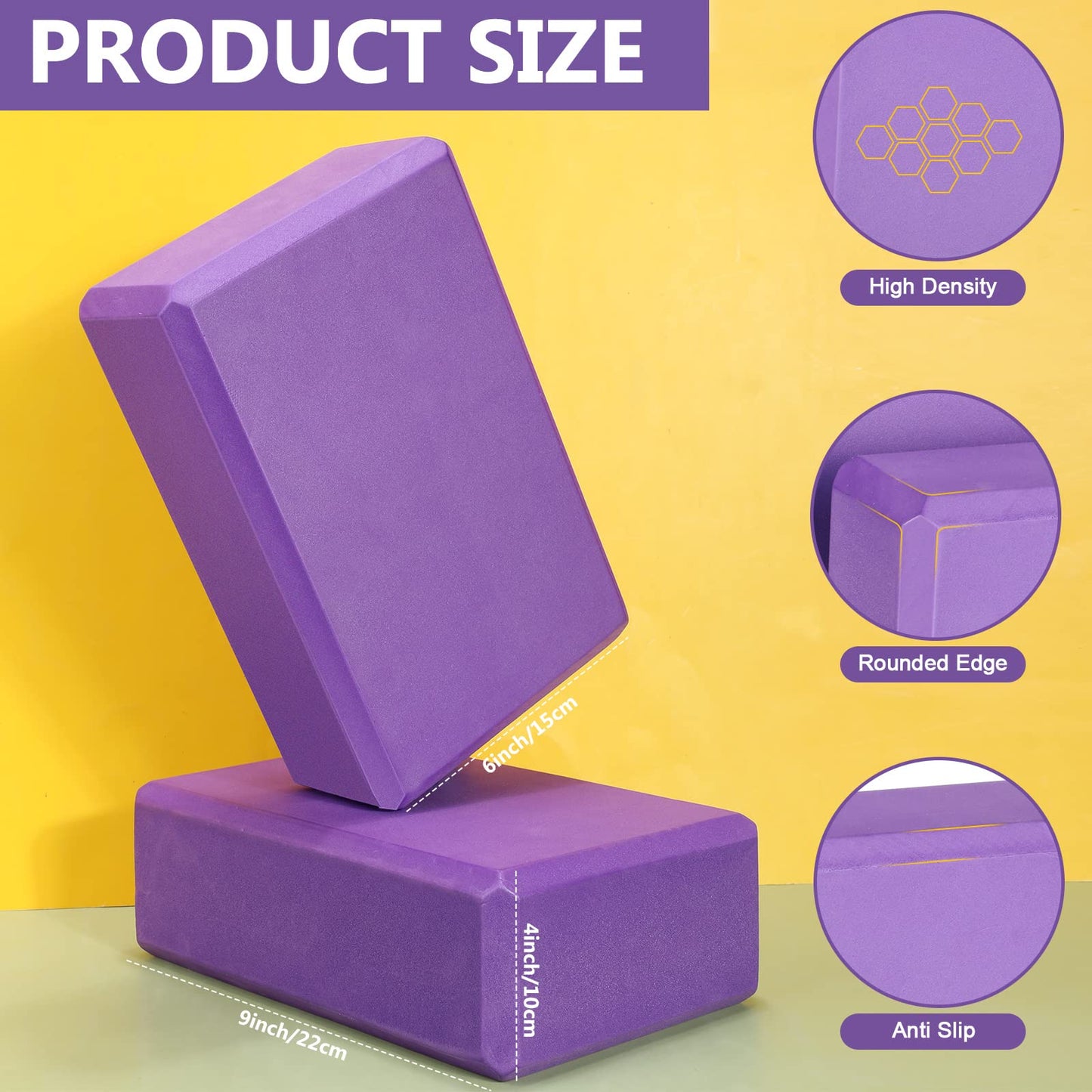 Lenwen 30 Pcs Purple Yoga Blocks Bulk 9'' x 6'' x 3'' EVA Foam Blocks Non Slip and Light Weight Gymnastic Blocks High Density Dance Blocks for Yoga Stretching Dance Pilates Meditation Accessories