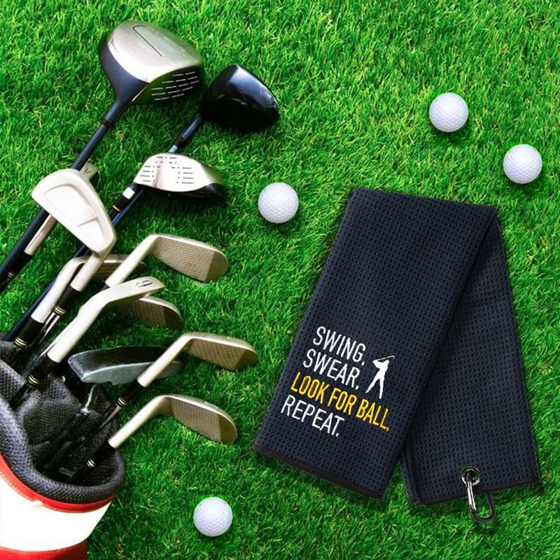 DYJYBMY Look for Ball Golf Towel, Embroidered Golf Towel with Clip, Waffle Weave, Golf Accessories for Men, Christmas Birthday Appreciation Retirement Gifts for Husband Dad (Black)