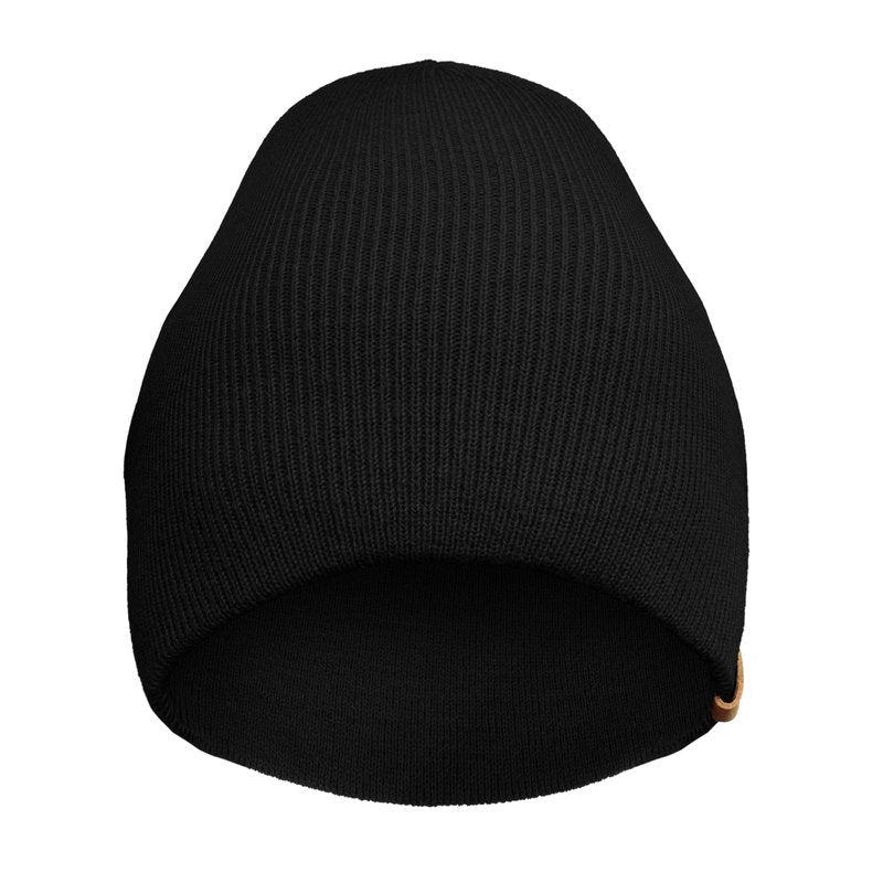 Timberland Men’s Ribbed Pull-On No Cuff Beanie - Soft Rib Knit Winter Hat, Stretch Fit, Warm Classic Look, Suede Logo Clip, Black, One Size