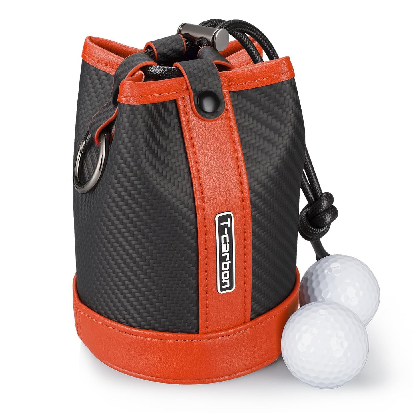T-carbon Travel Gear Professional Valuables Golf Pouch;Bucket Waist Design Bag with Drawstrings;Carbon Fiber and Leather Golf Tee Bag for Glofers Men Women Very Practical Orange