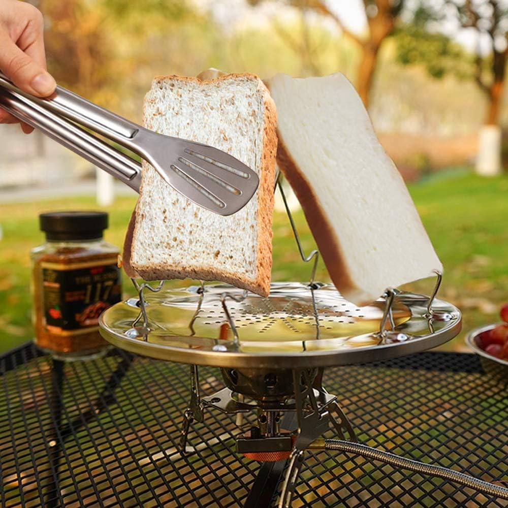 1 Pack Stainless Camping Toaster - Portable Folding Camp Stove Toaster 4 Slice - 1 Pack Barbeque Bread Clip Included - Camp Stove Toaster Rack For Indoor Baking & Outdoor Camping Picnic