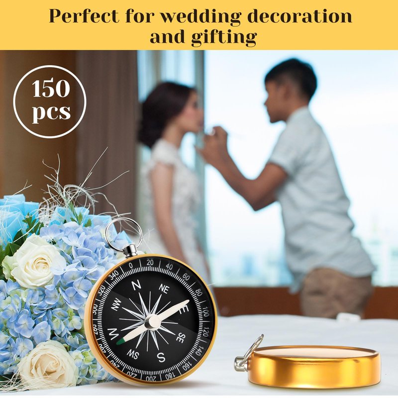 Huquary Compass Wedding Favors for Guests, Compass Souvenir Gift for Travel Themed Party Decorations Nautical Christmas Ornaments(Classic, 150 Pcs)
