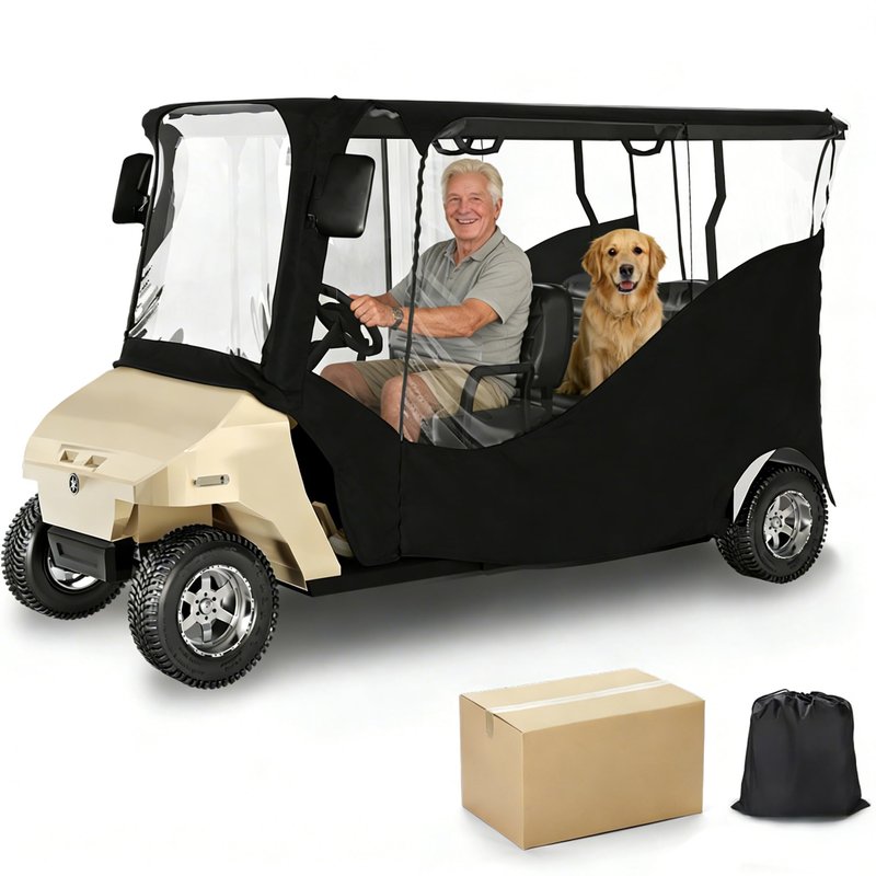 MASHELLY Golf Cart Enclosure, 4 Passenger Drivable Rain Cover for Club Car DS & Precedent, 600D Waterproof Oxford with Extended Roof & 4-Sided PVC Windows, Roll-Up Windshield
