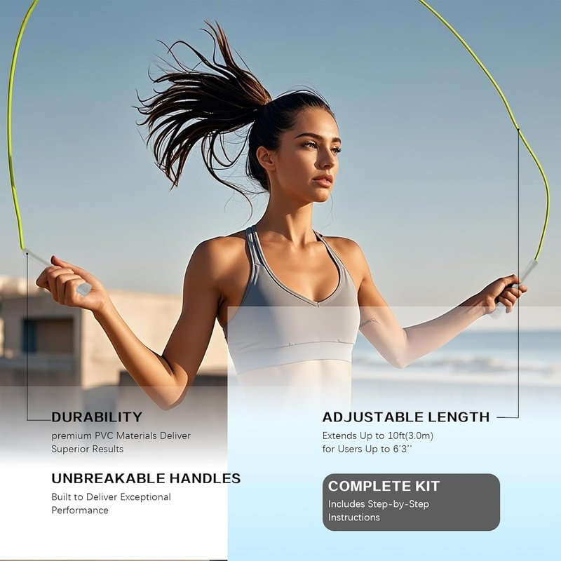 Unbreakable Jump Rope - 10,000-Drop Adjustable Speed Rope with Ergonomic Handles | 5mm PVC for Boxing & HIIT