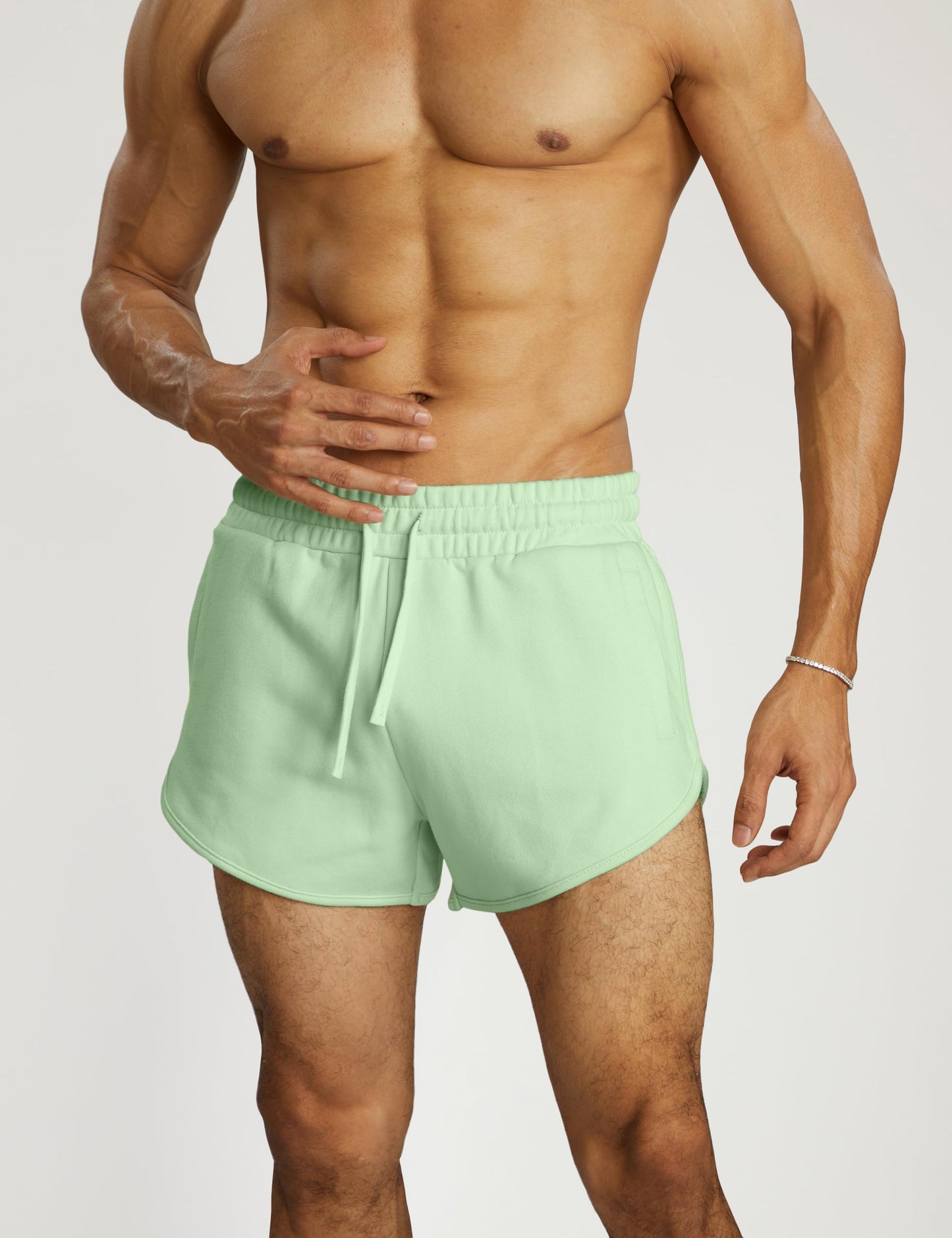 Ouber Men's 3" Gym Workout Short Casual Cotton Bodybuilding Shorts Running Athletic Short with Pockets, Mint Green XXL