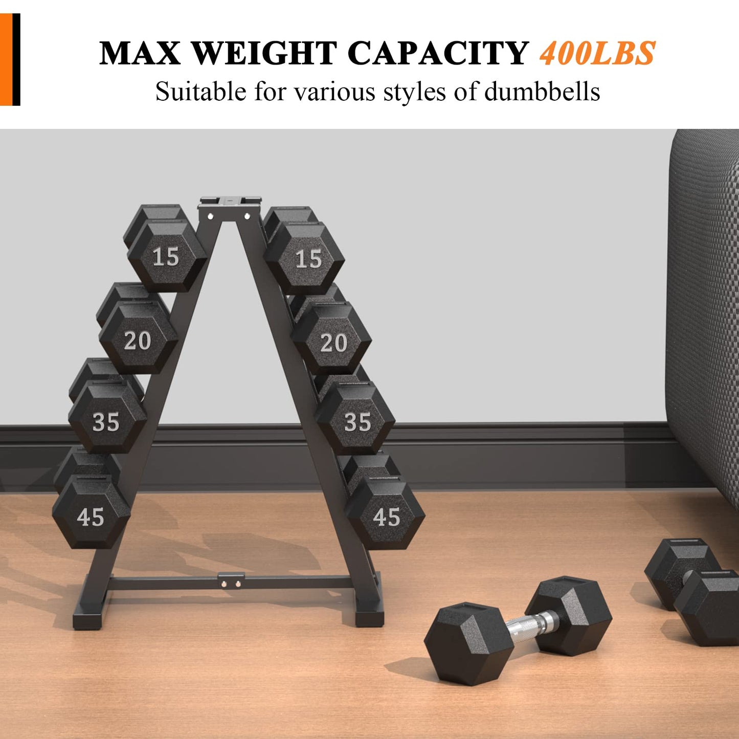 Dumbbell Rack for Home Gym, 4 Tier A-Frame Weight Rack, Metal Steel Dumbbells Stand/Holder, Assembled, Space Saver, Fitness Equipment Storage, 400 LBS Weight Capacity (Black-5)