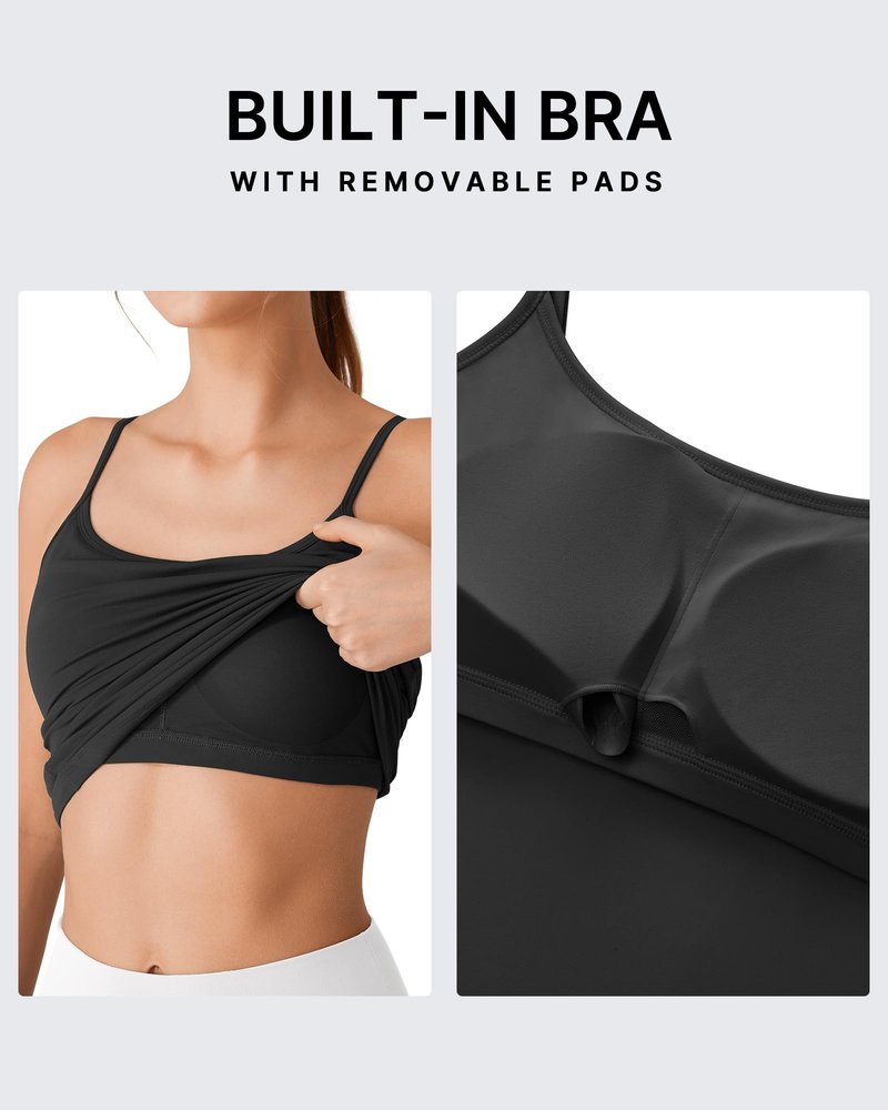 G4Free Yoga Camisole with Built in Bra Workout Pilates Tank Tops Removable Padded Ballet Cami with Shelf Bra (Black,M)