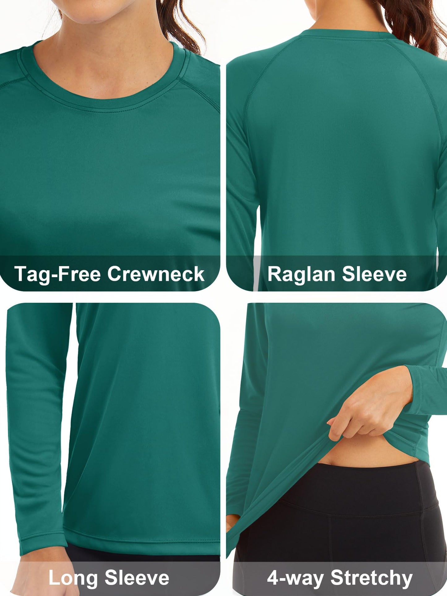 MAGCOMSEN Athletic Shirts for Women Workout Shirts for Women Sun Protection Shirts UPF 50+ Summer Shirts Hiking Shirts Rash Guard Shirts Running Shirts Women Jade Green