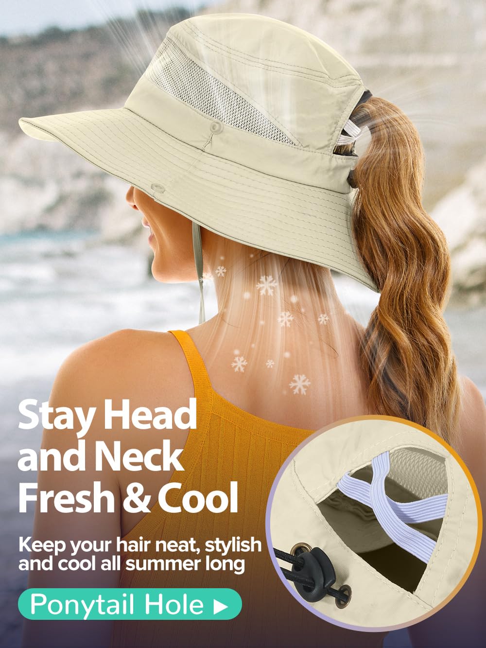 EW East Water Sun Beach Hat for Women, UPF50+ Waterproof with Ponytail Hole