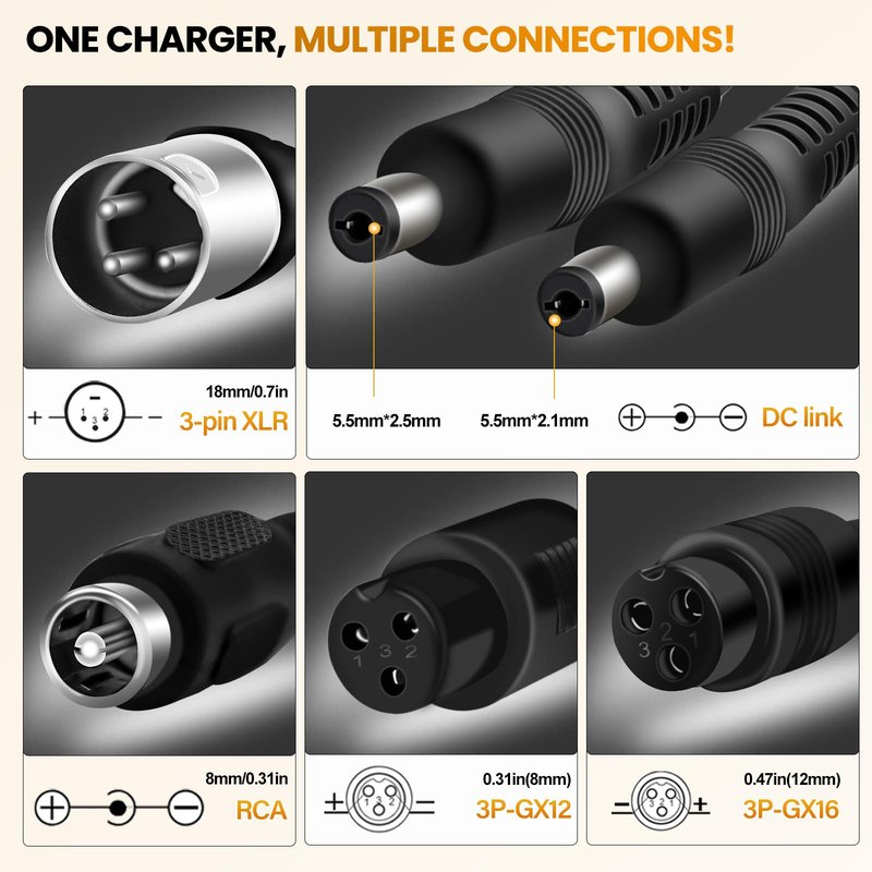PacPow 54.6V 2A Charger for 48V Lithium-ion Battery ebike Charger Electric Bike Charger Electric Scooter Charger Hoverboard Charger Replacement Charger with 6 Connectors