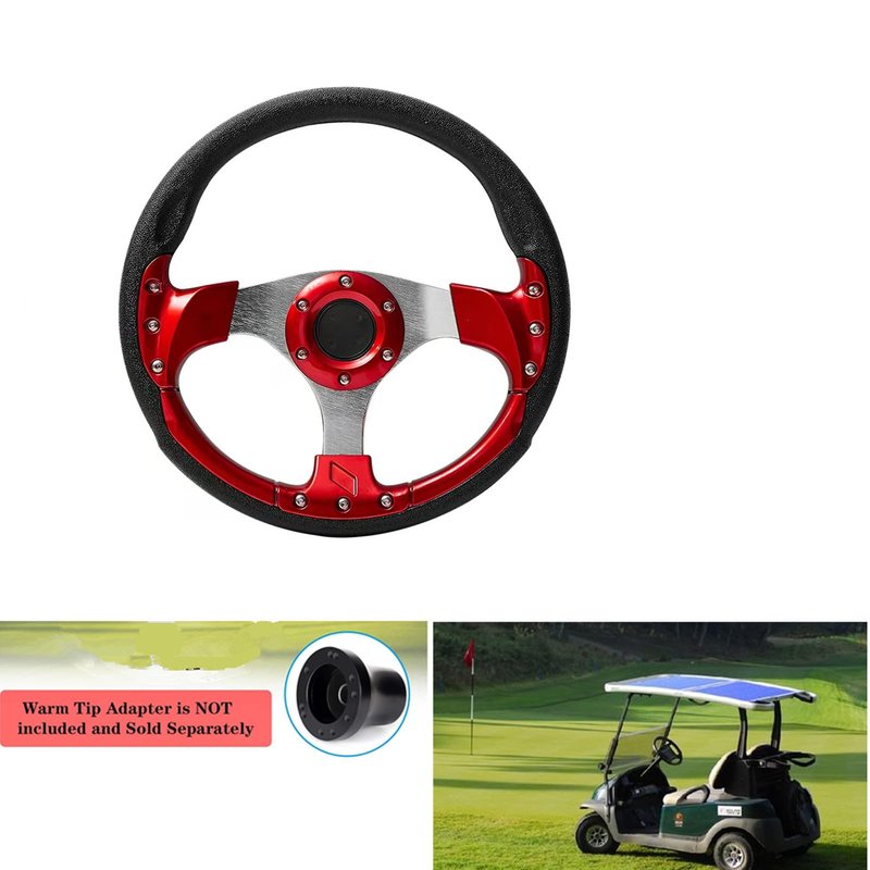 Golf Cart Steering Wheel,Universal Modified Golf Cart Skid Steering Wheel,for Club Car EZGO RXV and TXT, Yamaha, Precedent Tempo (Red)